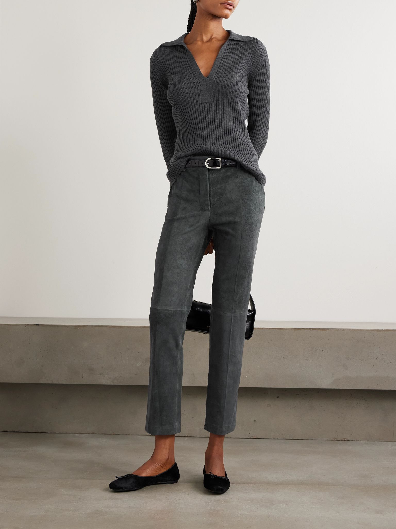 Coleman stretch-suede slim-leg pants Charcoal - 2