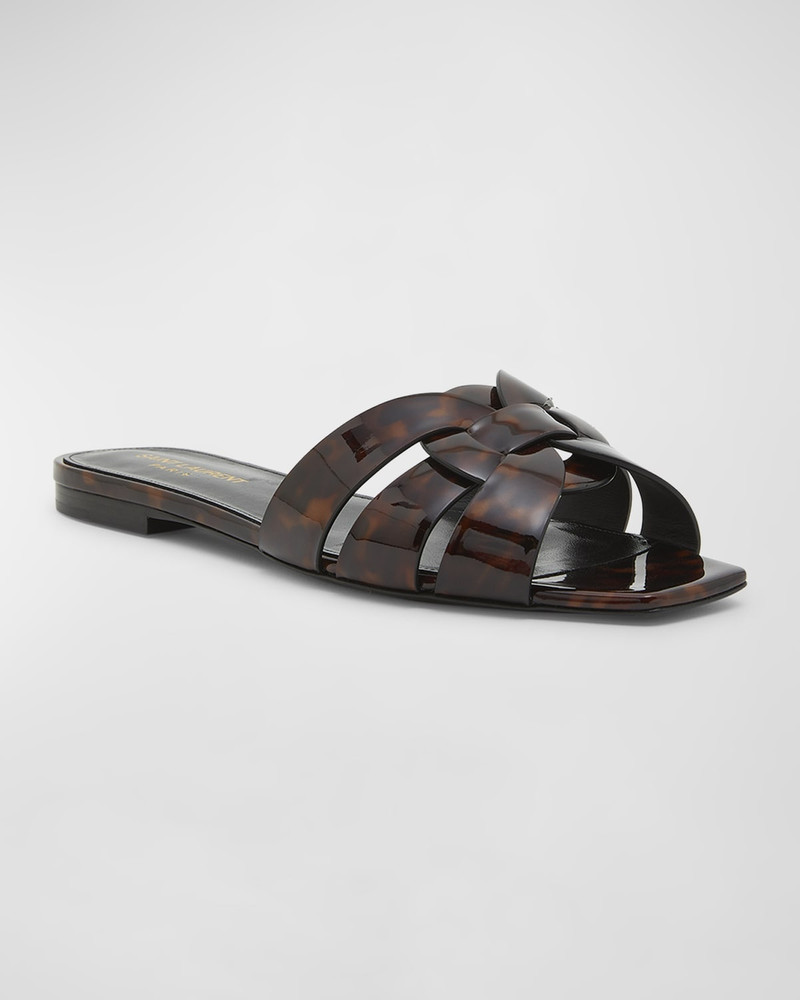 SAINT LAURENT Tribute Tortoise Shell Flat Slide Sandals outlook