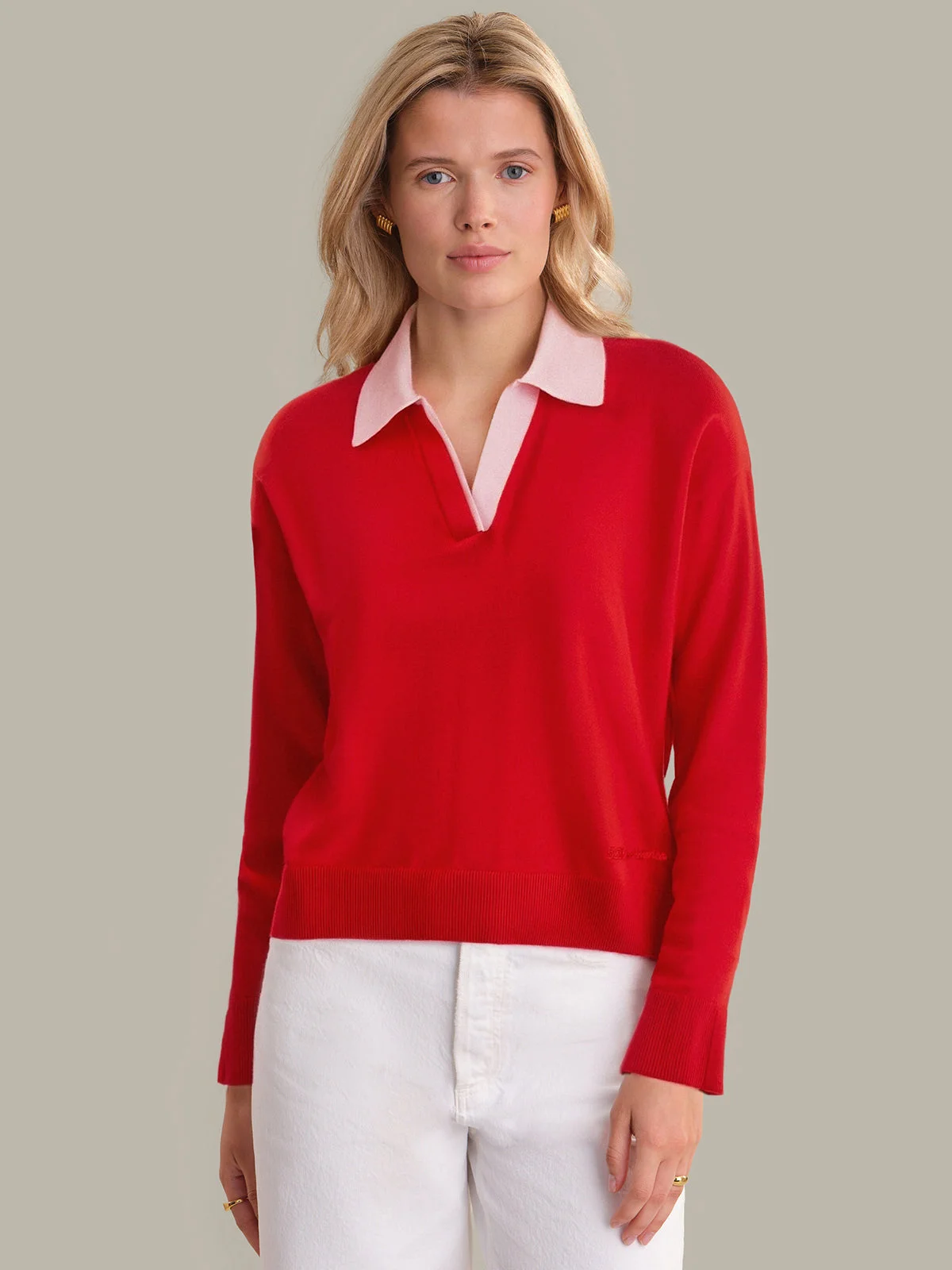 Maddi: Cotton Colorblock Polo Sweater - 1