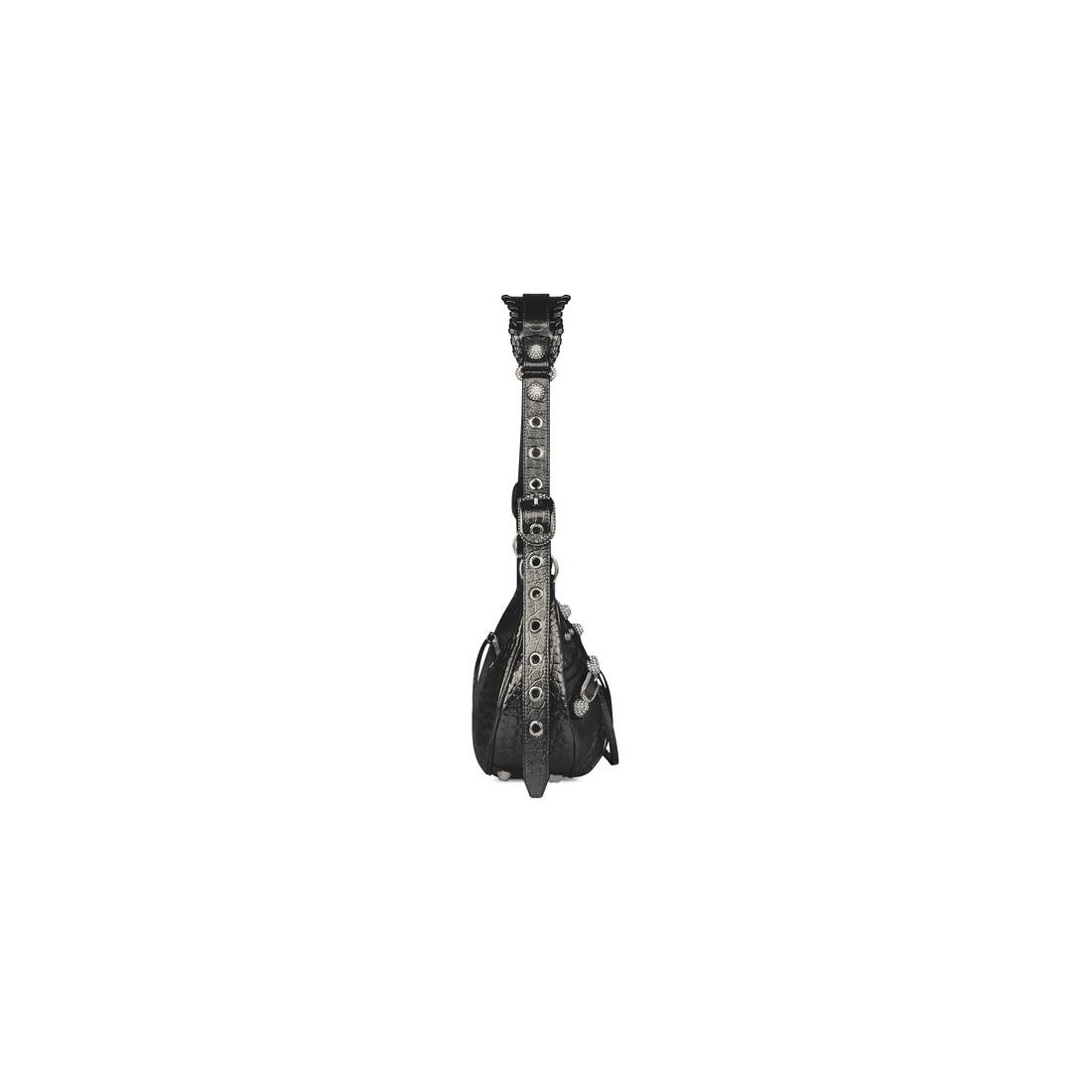 Women's Le Cagole Small Shoulder Bag Metallized Crocodile Embossed With Rhinestones in Grey - 3