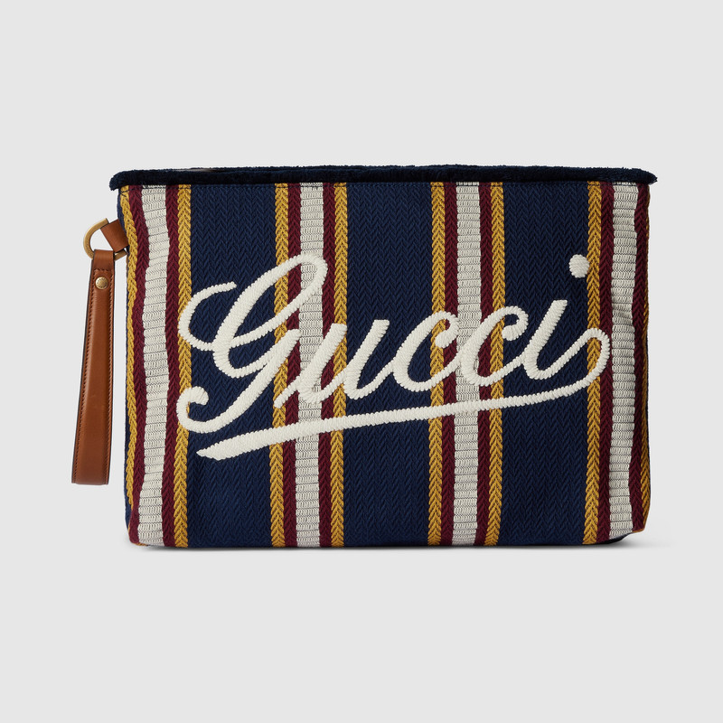 Large embroidered canvas pouch 1