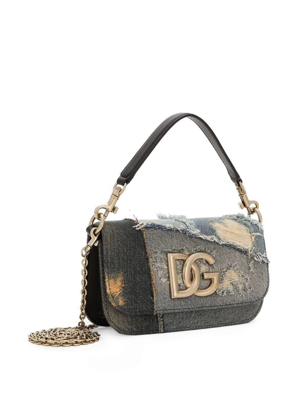 logo plaque patchwork denim cross body bag - 4