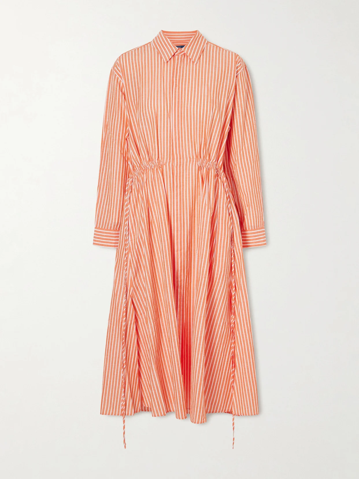 Ruched Embroidered Striped Cotton And Linen-blend Maxi Dress - 1