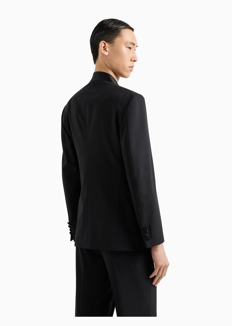 Double-breasted blazer in two-way stretch virgin wool canvas with satin collar 3