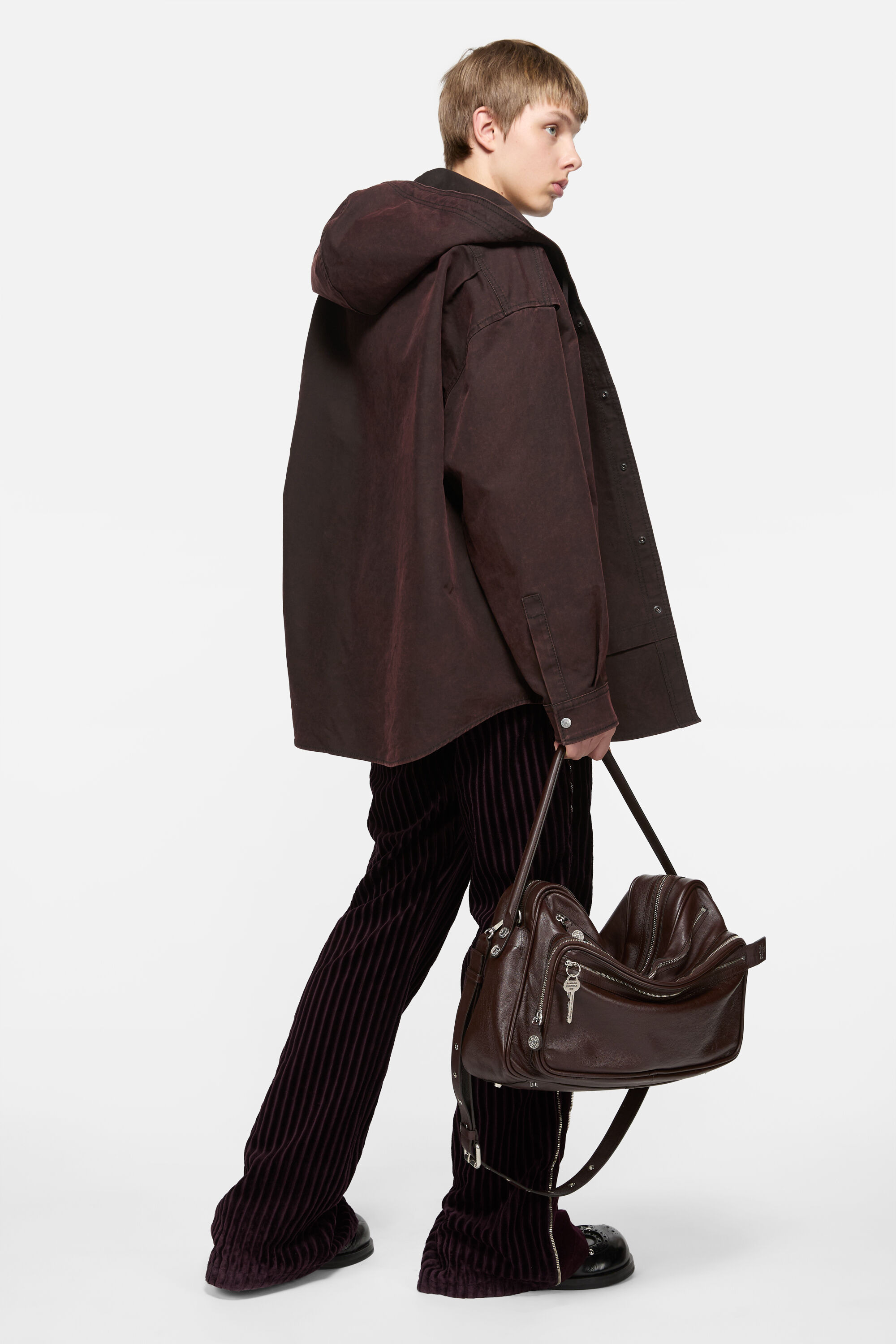 Layered hooded jacket - Burgundy - 3