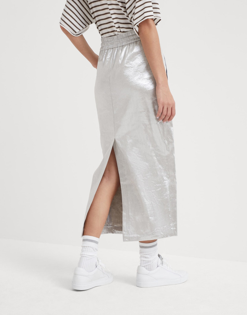 Brunello Cucinelli Sparkling linen gabardine midi track skirt outlook