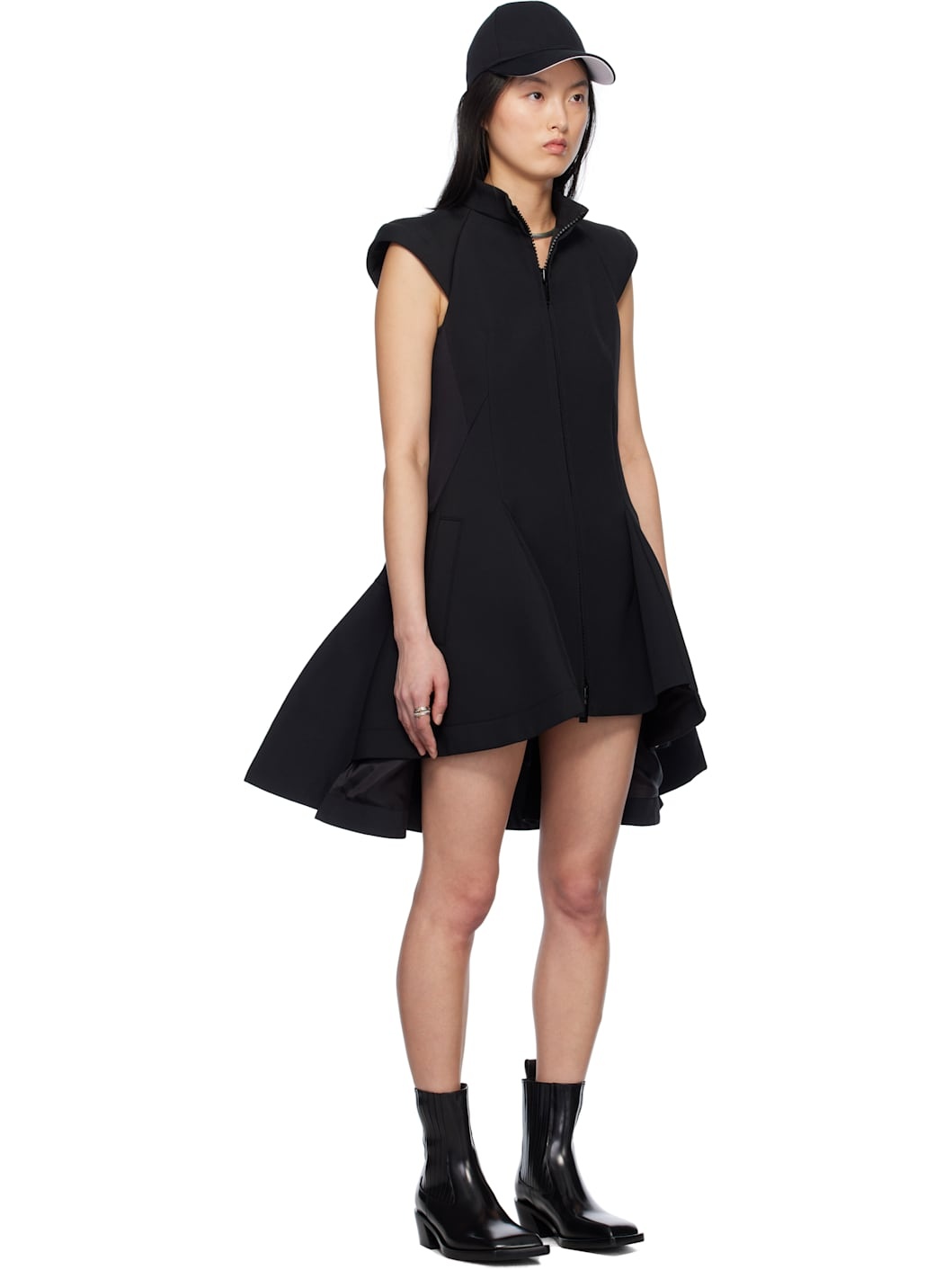 Black Matelasse Twill Mix Minidress - 2