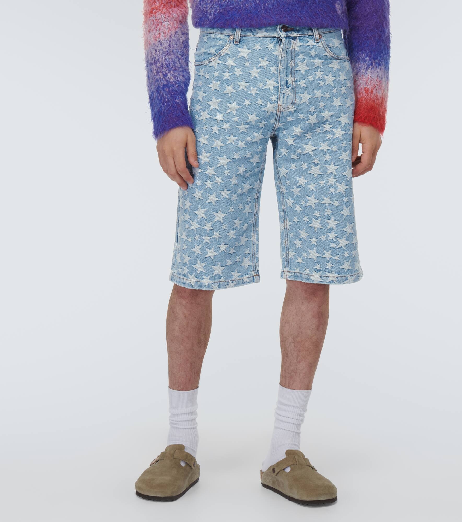 Jacquard cotton denim shorts - 3