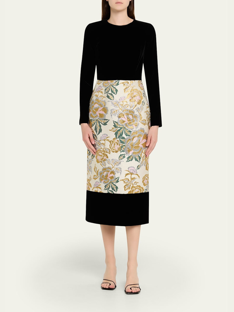 CAROLINA HERRERA Floral Jacquard Crewneck Midi Dress outlook