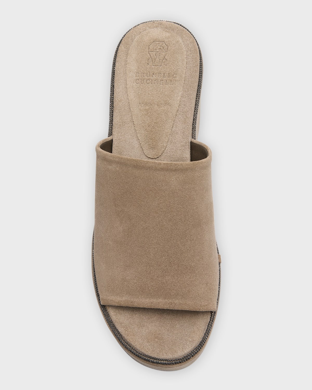 Brunello Cucinelli Suede Slide Wedge Platform Sandals