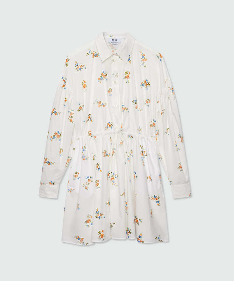 Off-white cotton poplin mini dress with micro floral print 1