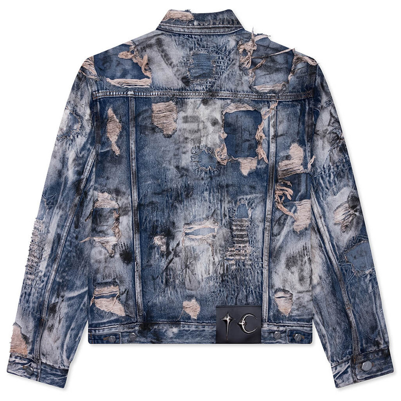 Thug Club HARD-WASHED DAMAGED DENIM JACKET - BLUE outlook