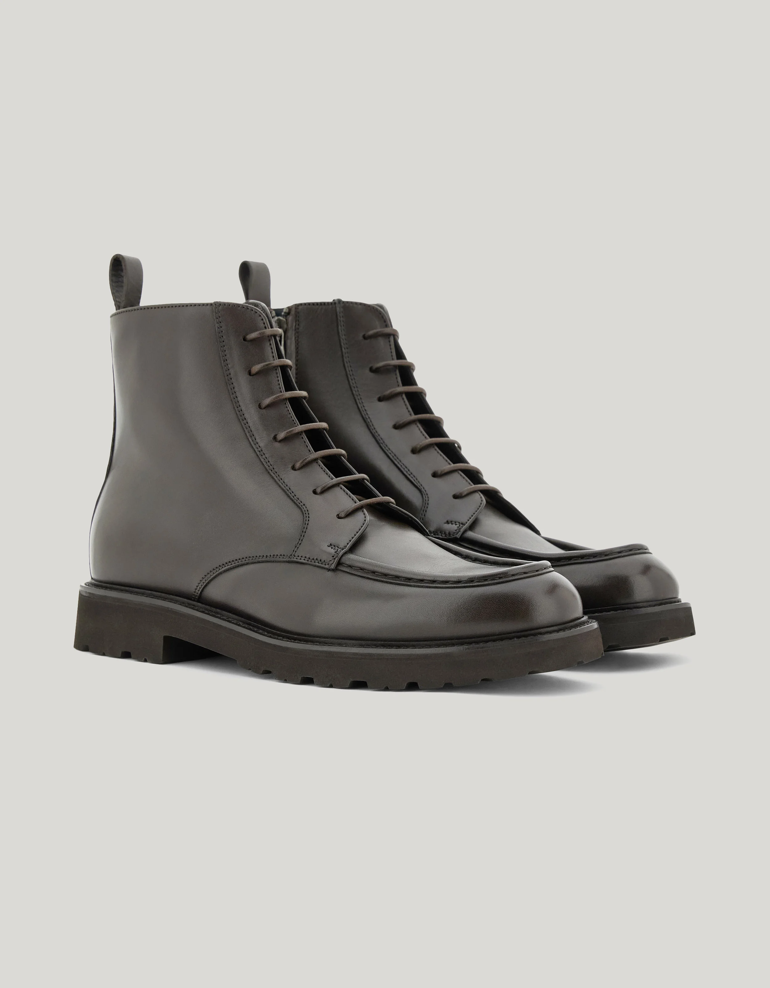 DARK BROWN LEATHER COMBAT BOOTS WITH EVA SOLE - 1