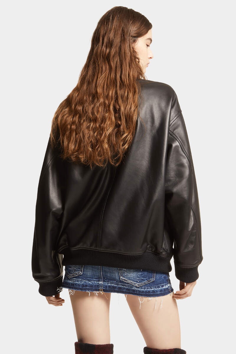 LEATHER OVERSIZE BOMBER JACKET - 4
