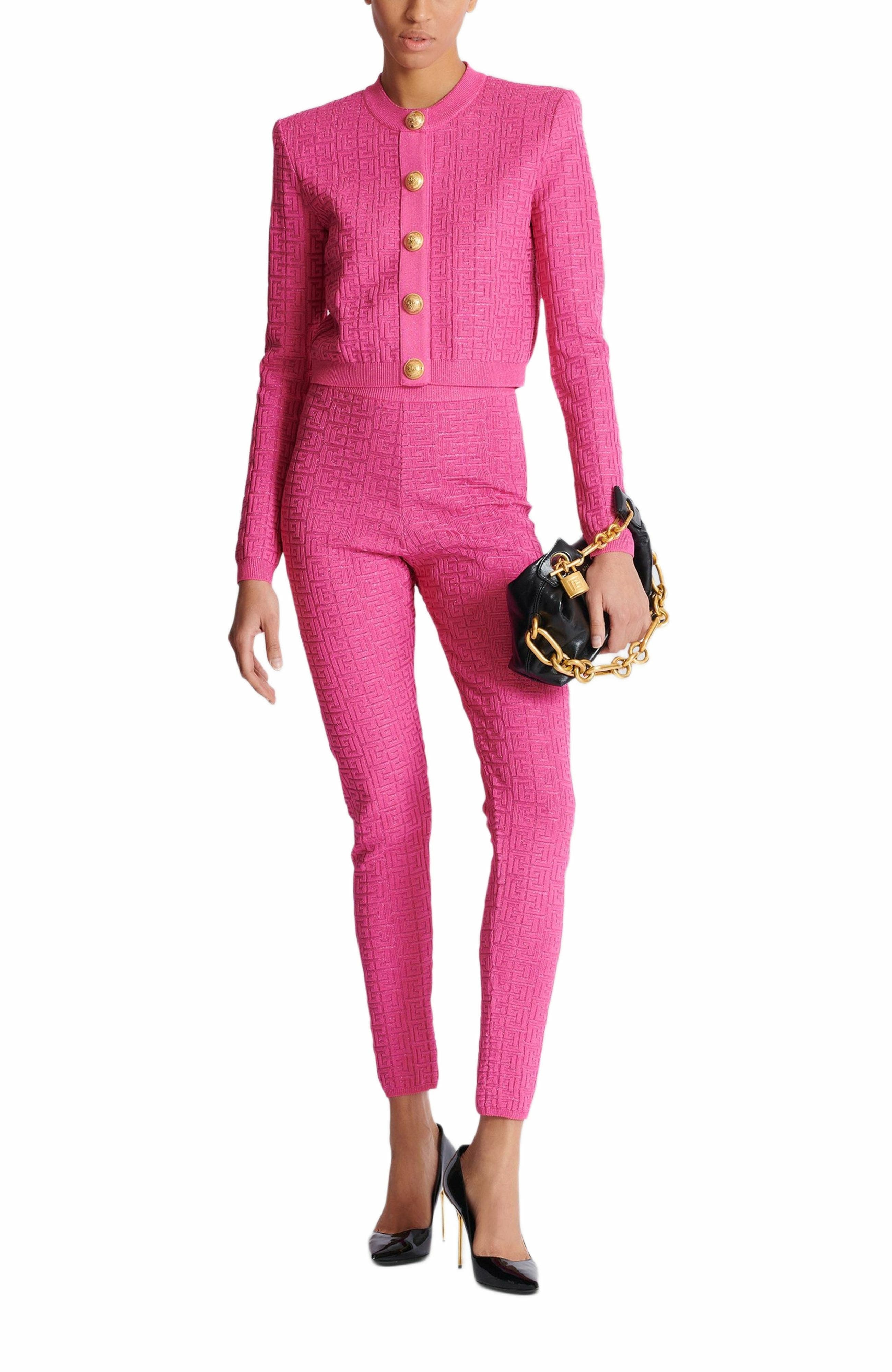 Balmain Knit leggings with monogram in Pink at Nordstrom - 3