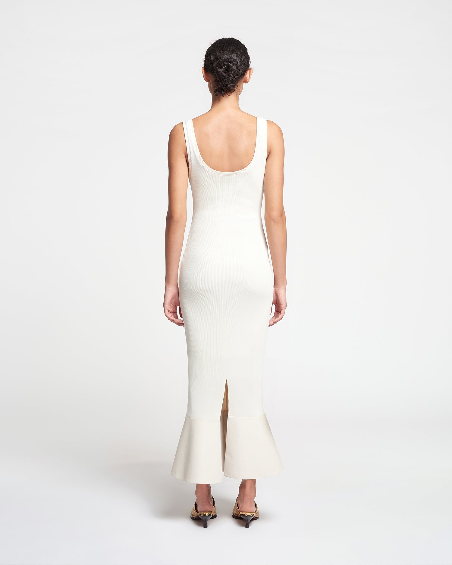 Leather-Trimmed Ribbed-Jersey Midi Dress - 3