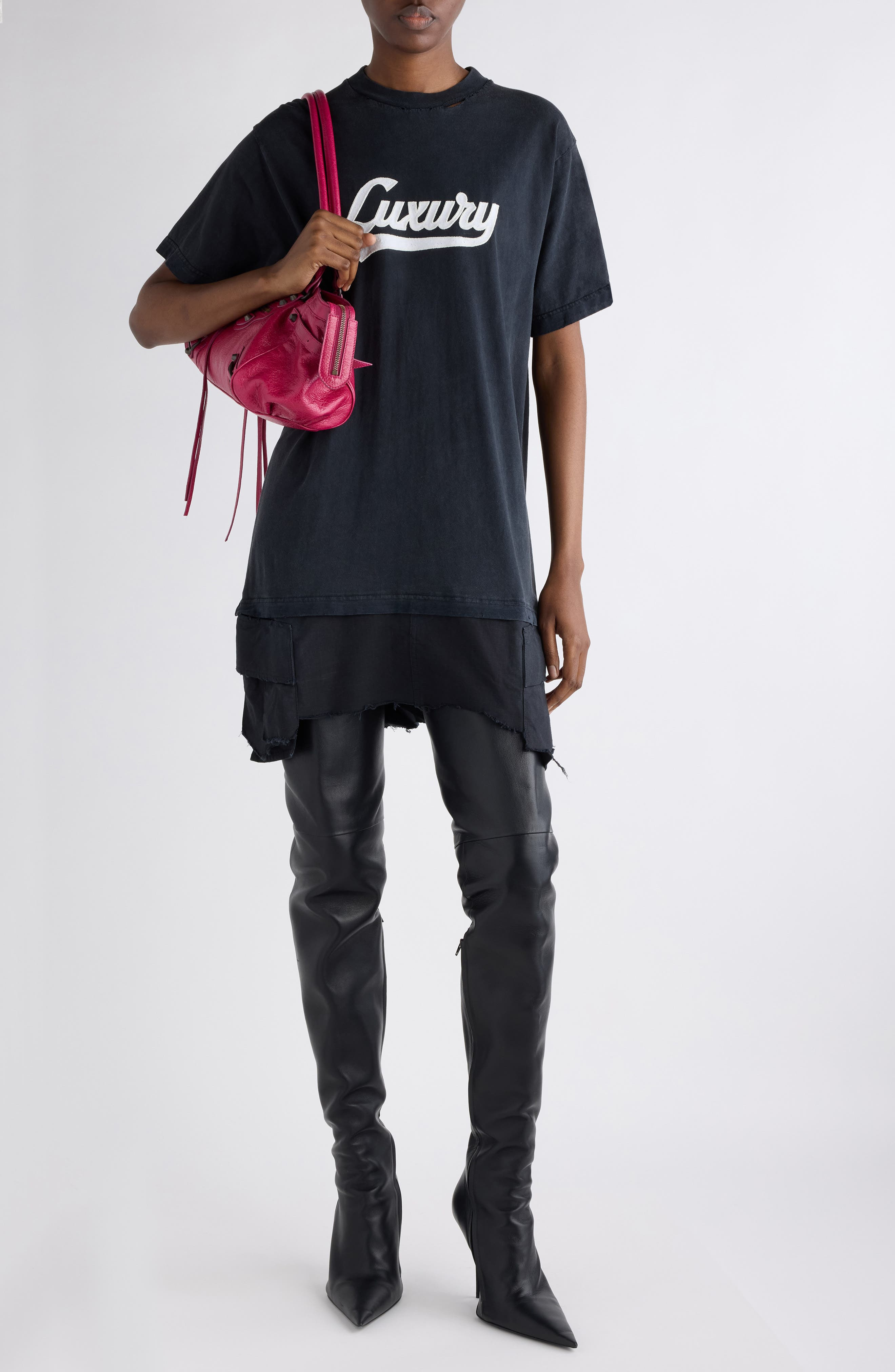 Balenciaga Luxury Embroidered Hybrid T-Shirt Dress in 1000 Black at Nordstrom - 2