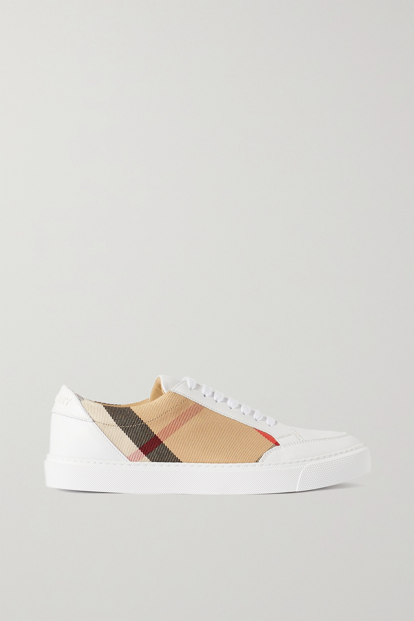 Checked canvas and leather sneakers - 1