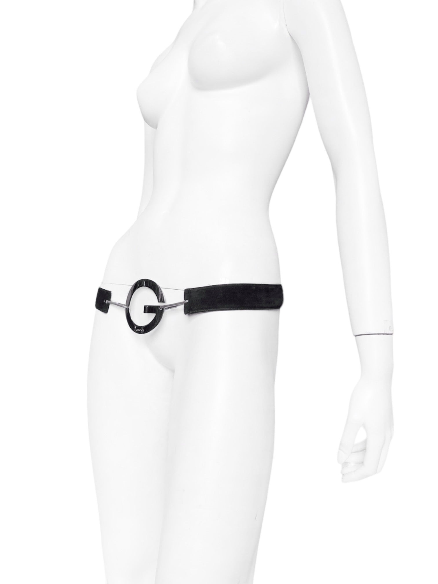 Gucci Spring 1996 Tom Ford “G” Emblem Black Suede Belt 34 - 5