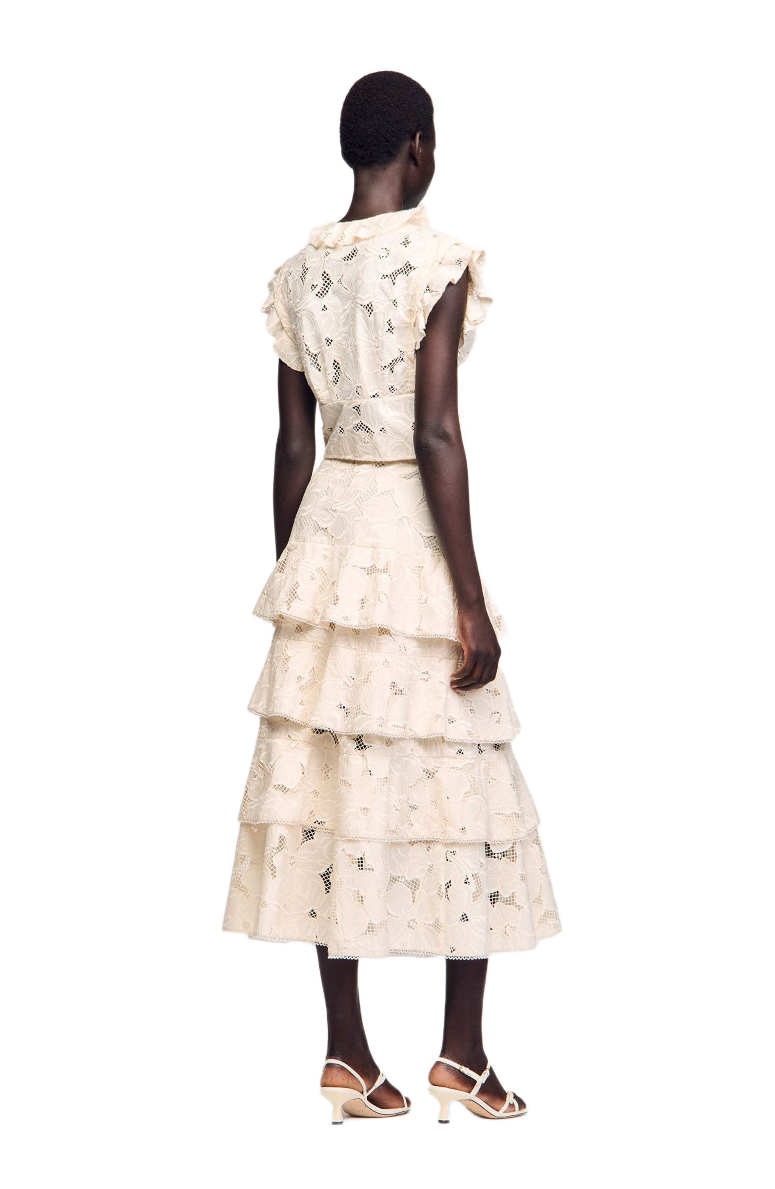 SANDRO Long frilled skirt in Ecru at Nordstrom - 2