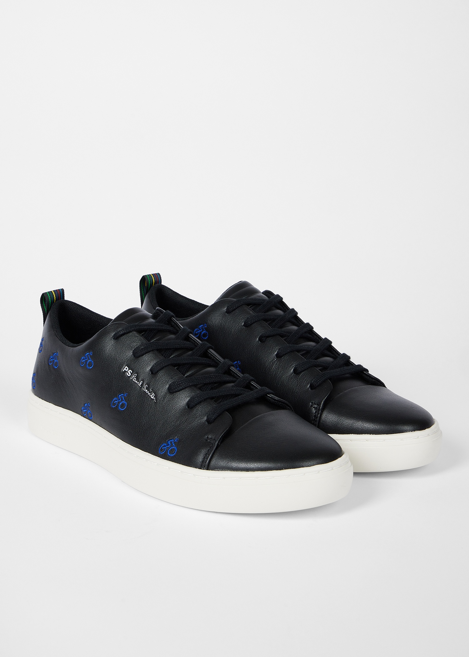 Black Leather 'Lee' Trainers with Embroidered Cyclist - 2