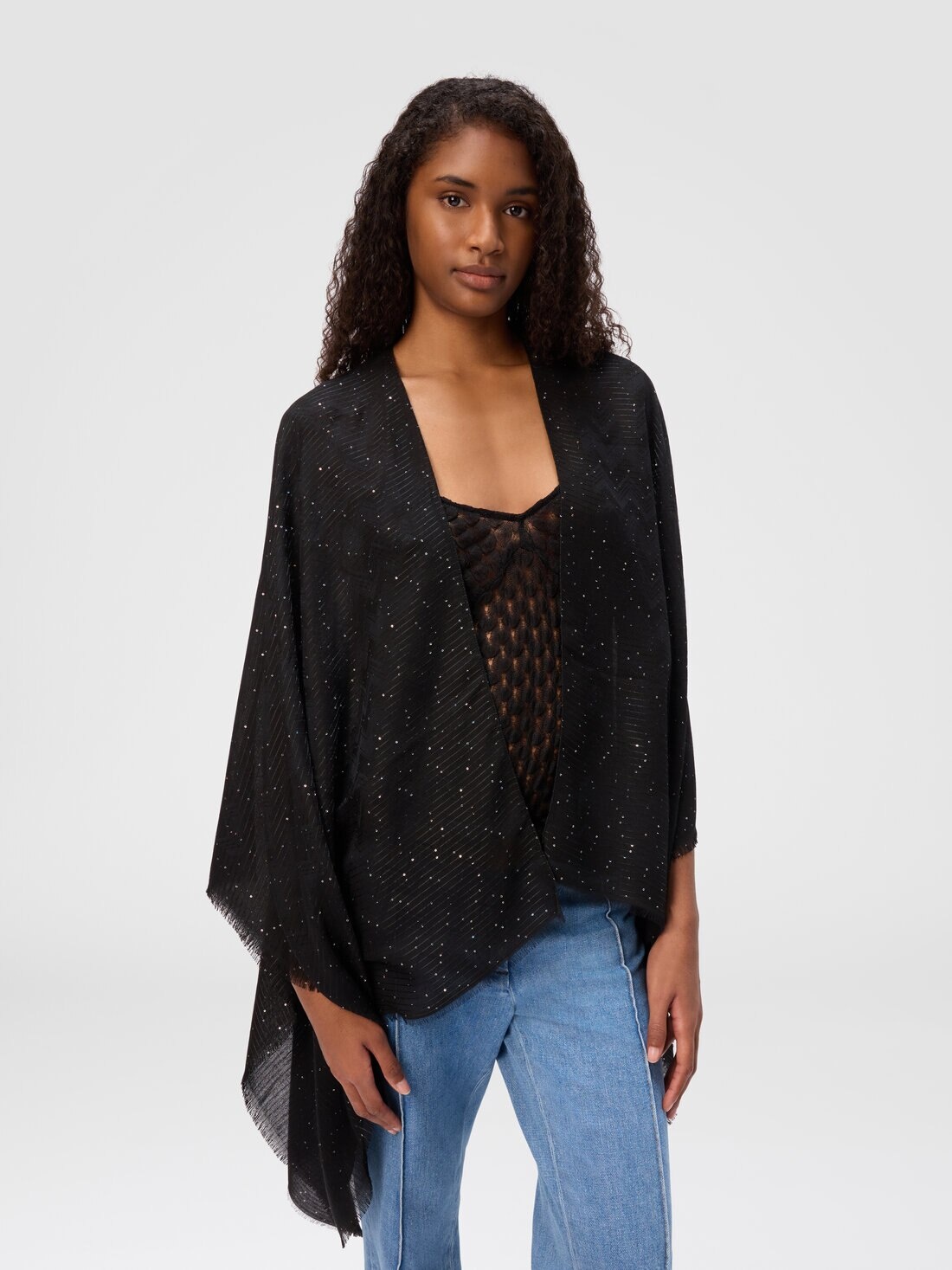 Viscose blend cape with luminous details - 2