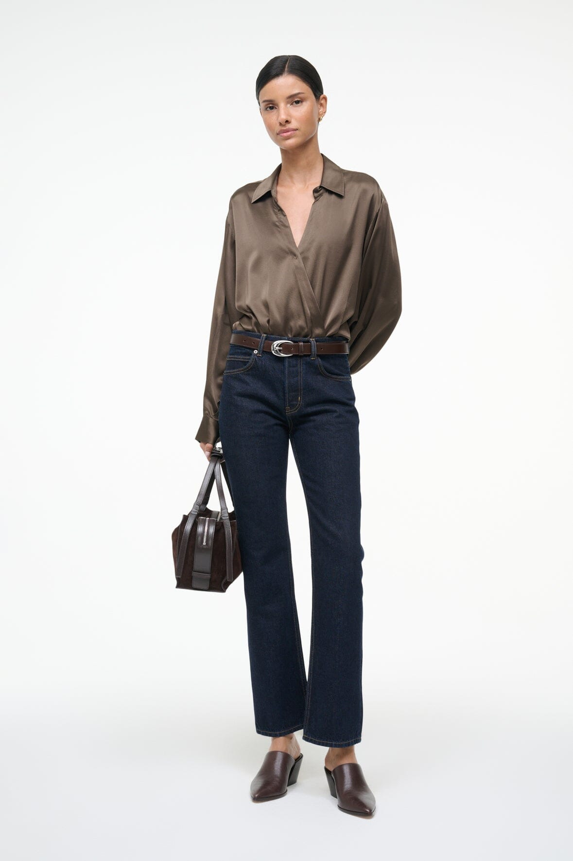 STAUD EVE SILK BODYSUIT TAUPE - 3