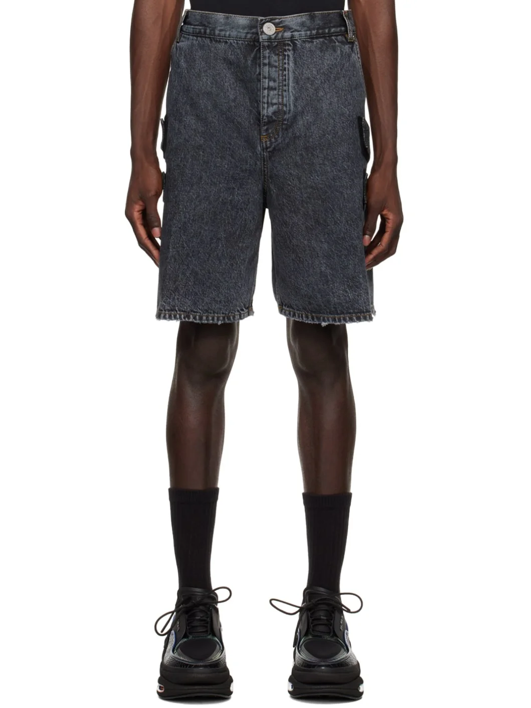 Black Distressed Shorts - 1