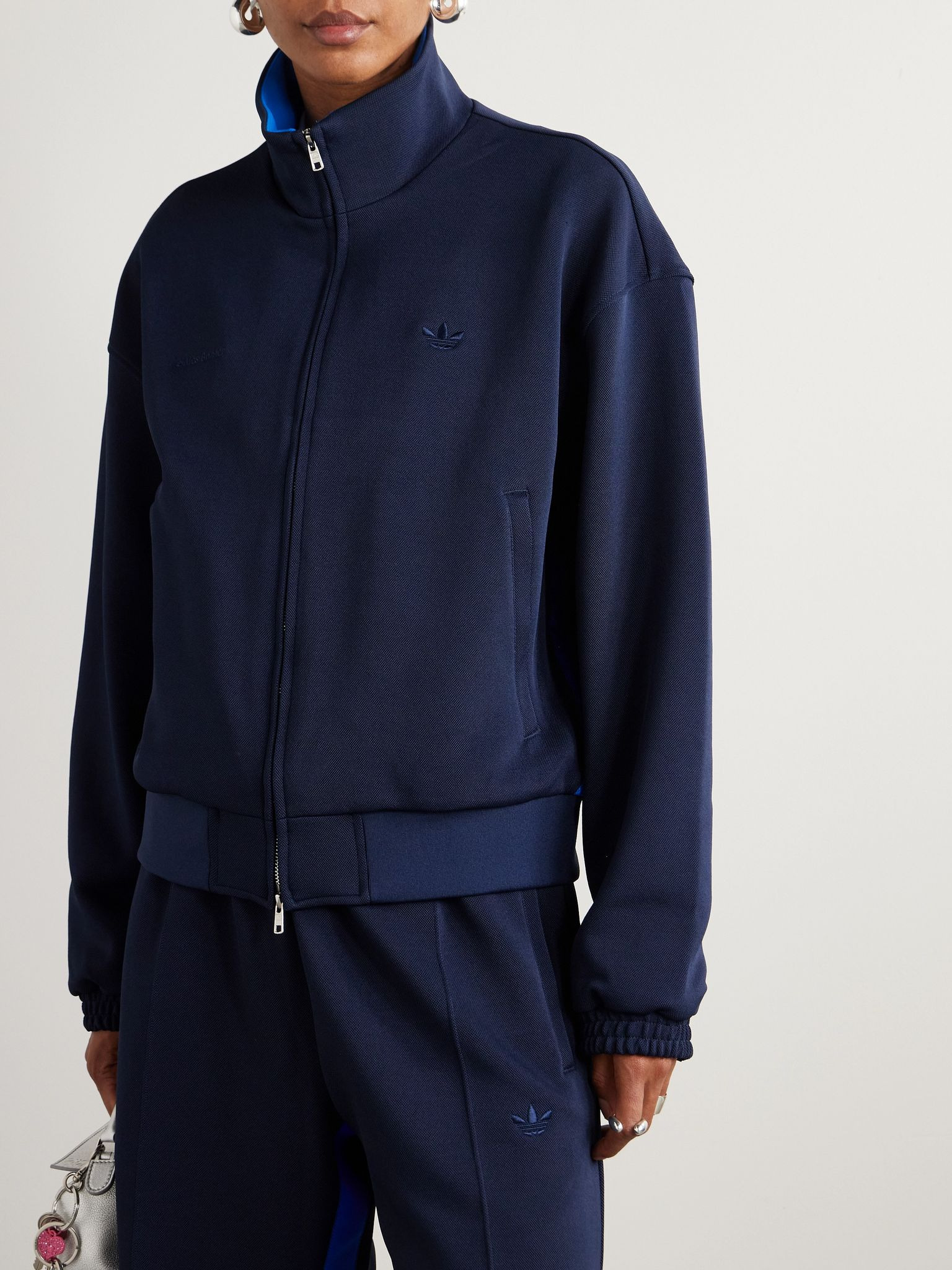 + Wales Bonner two-tone jersey-trimmed piqué track jacket Navy - 3