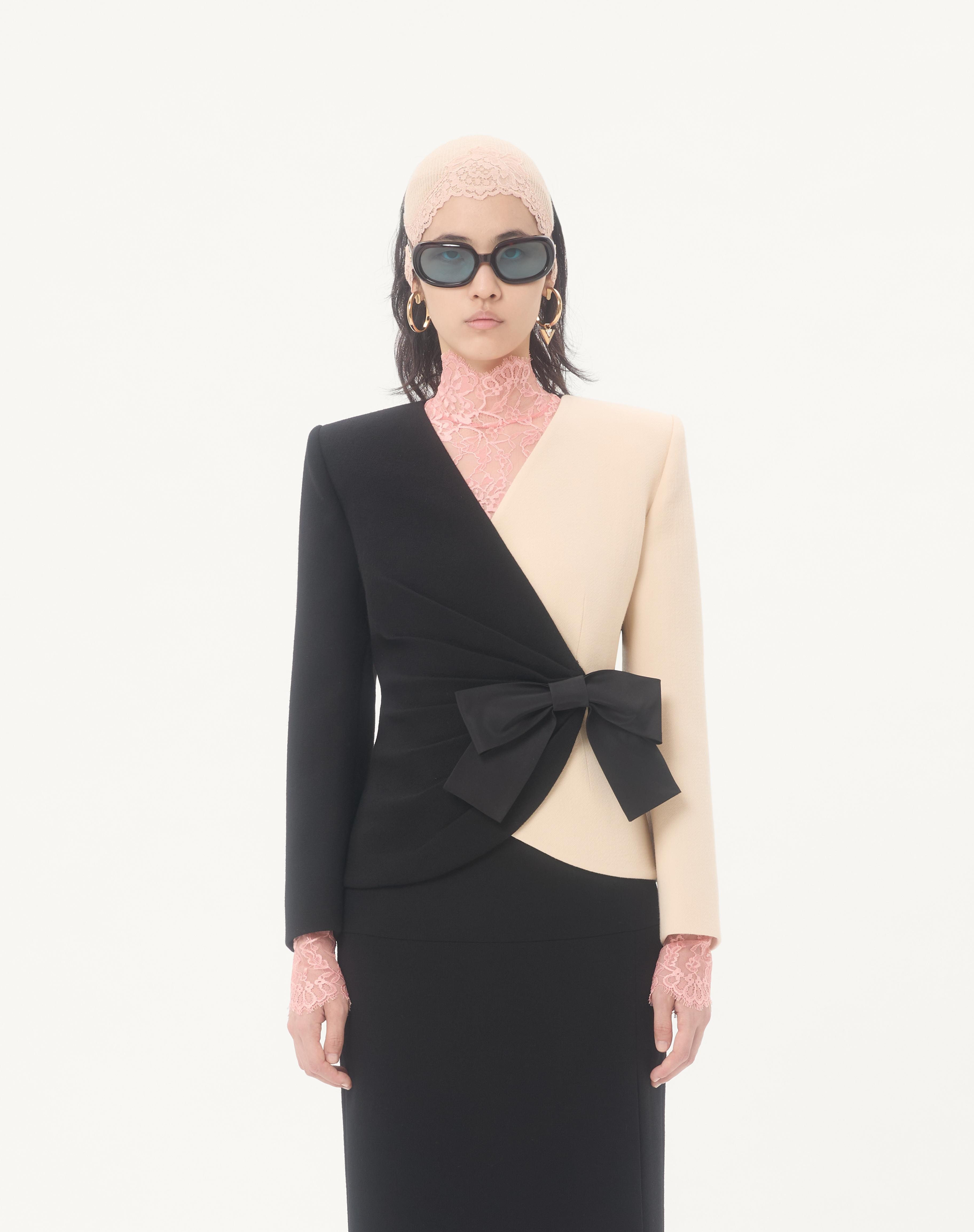 WOOL CREPE JACKET WITH CONTRASTING BOW - 4