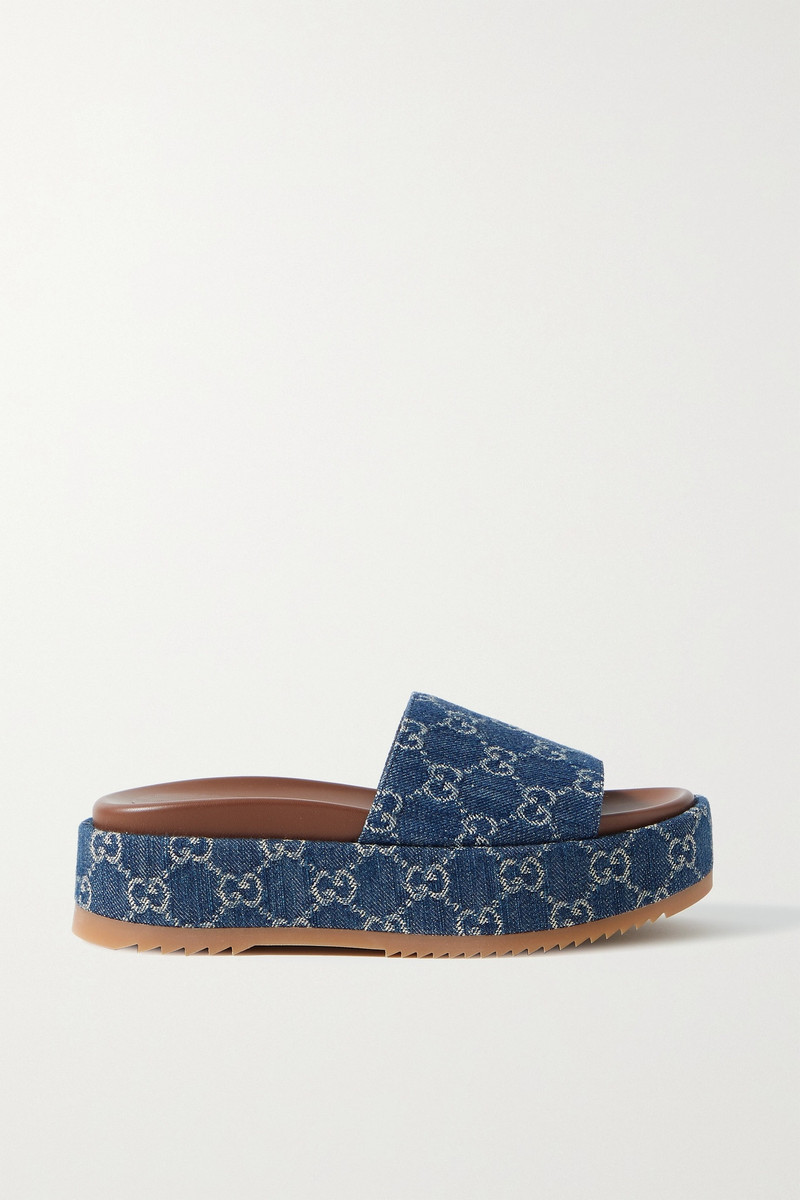 Angelina logo-jacquard coated-canvas platform slides - 1