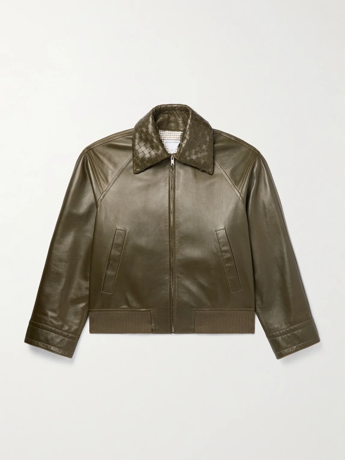 Intrecciato-Trimmed Leather Blouson Jacket - 1