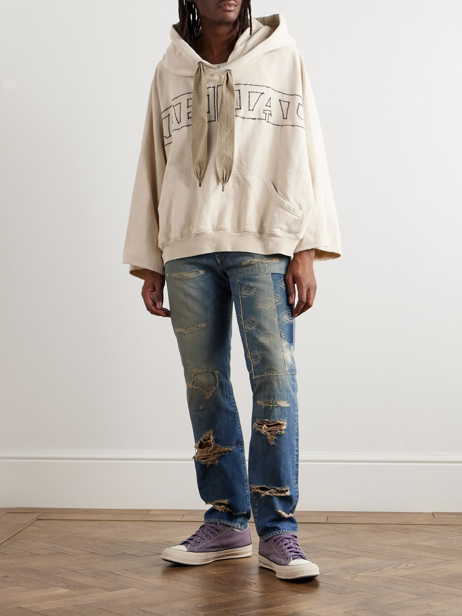 Logo-Embroidered Cotton-Jersey Hoodie Neutral - 2