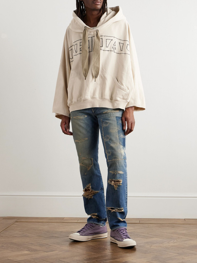 Kapital Logo-Embroidered Cotton-Jersey Hoodie Neutral outlook