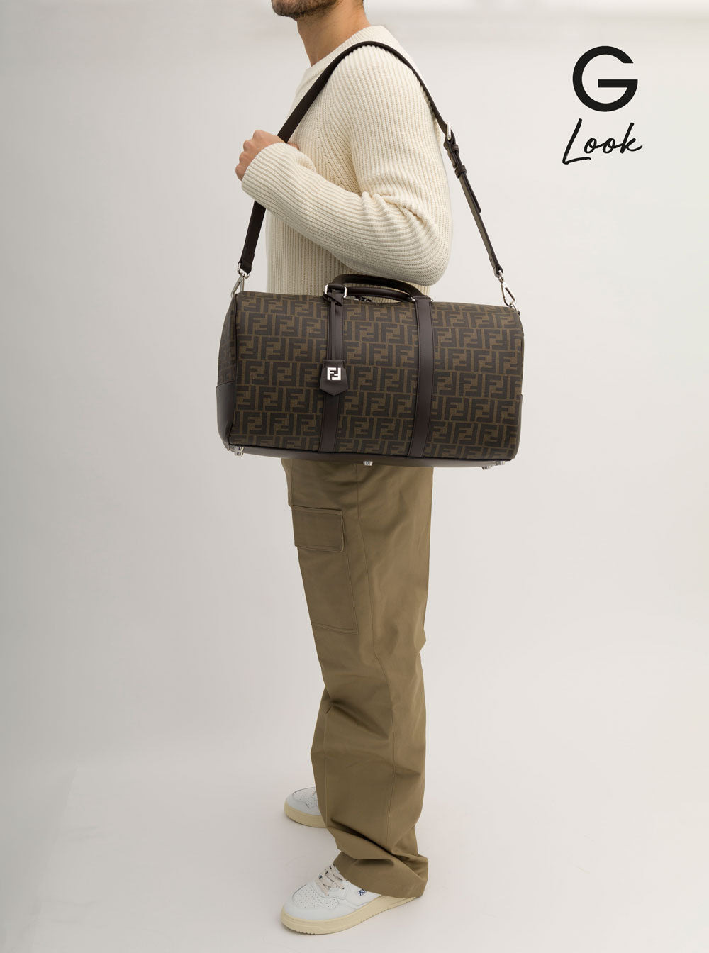 Fendi Men 'Large Duffle' Brown Travel Bag With Ff Motif In Fabric Man - 5