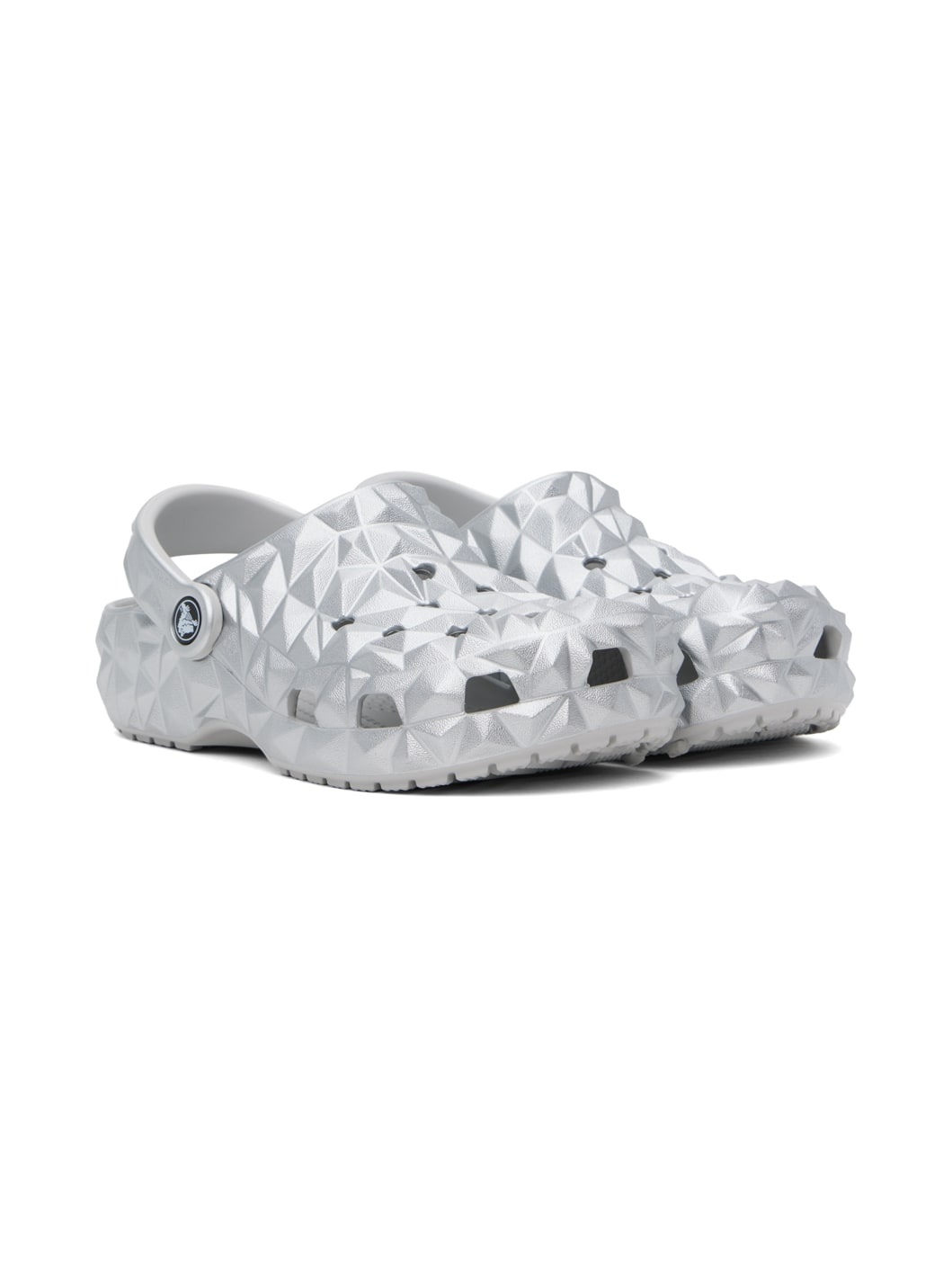 Silver Classic Metallic Geometric Clogs - 5