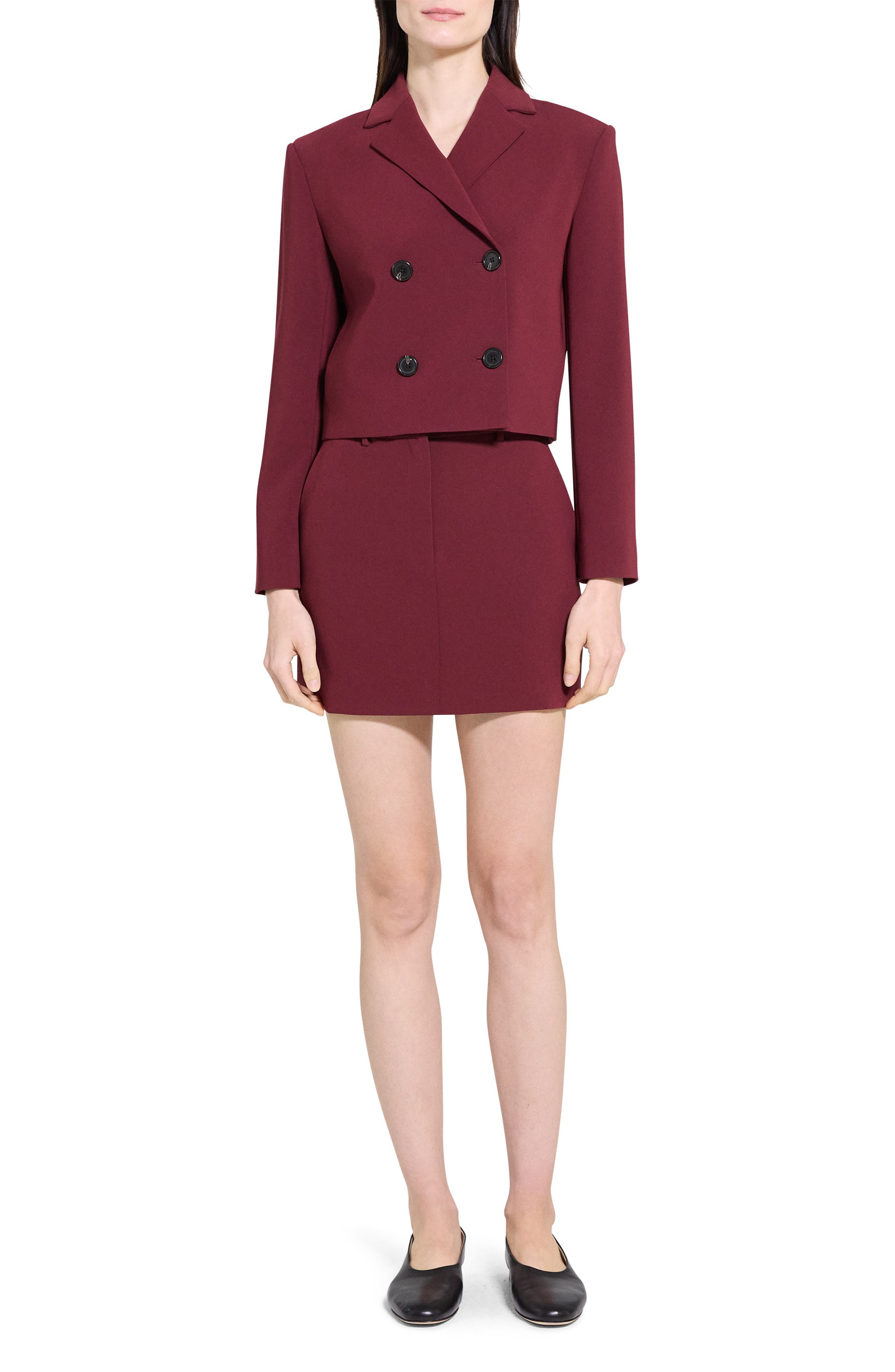 Theory Admiral Double Breasted Crop Blazer in Grenache - 8