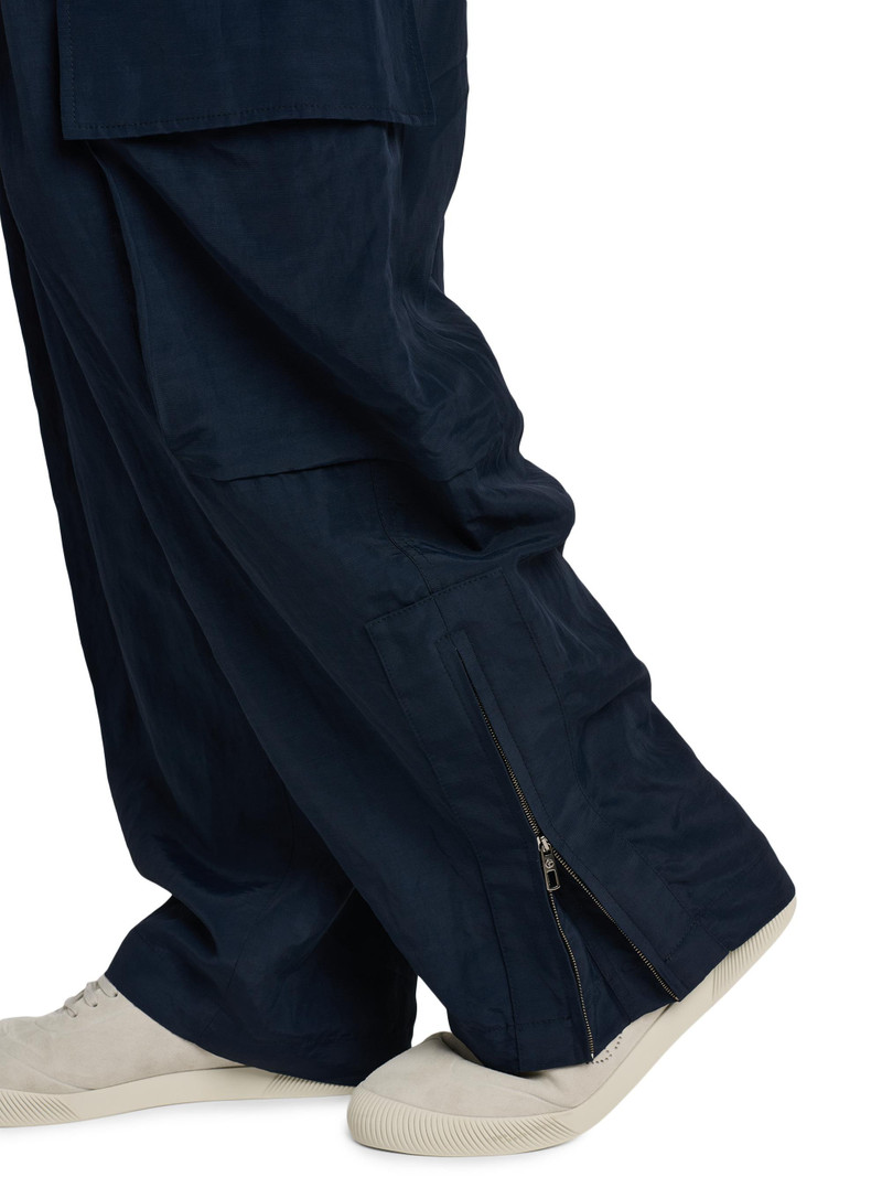 Men's Pleated Linen-Blend Cargo Trousers - Navy 6