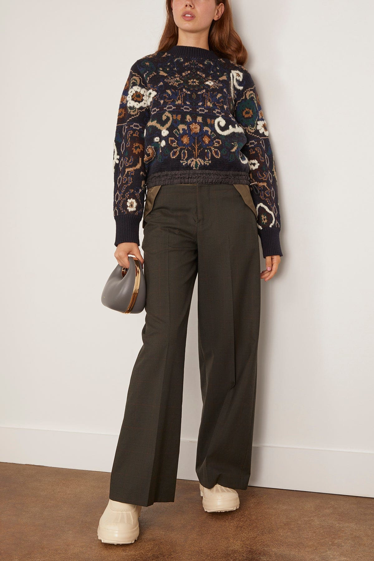 Floral Jacquard Knit Pullover in Navy - 2