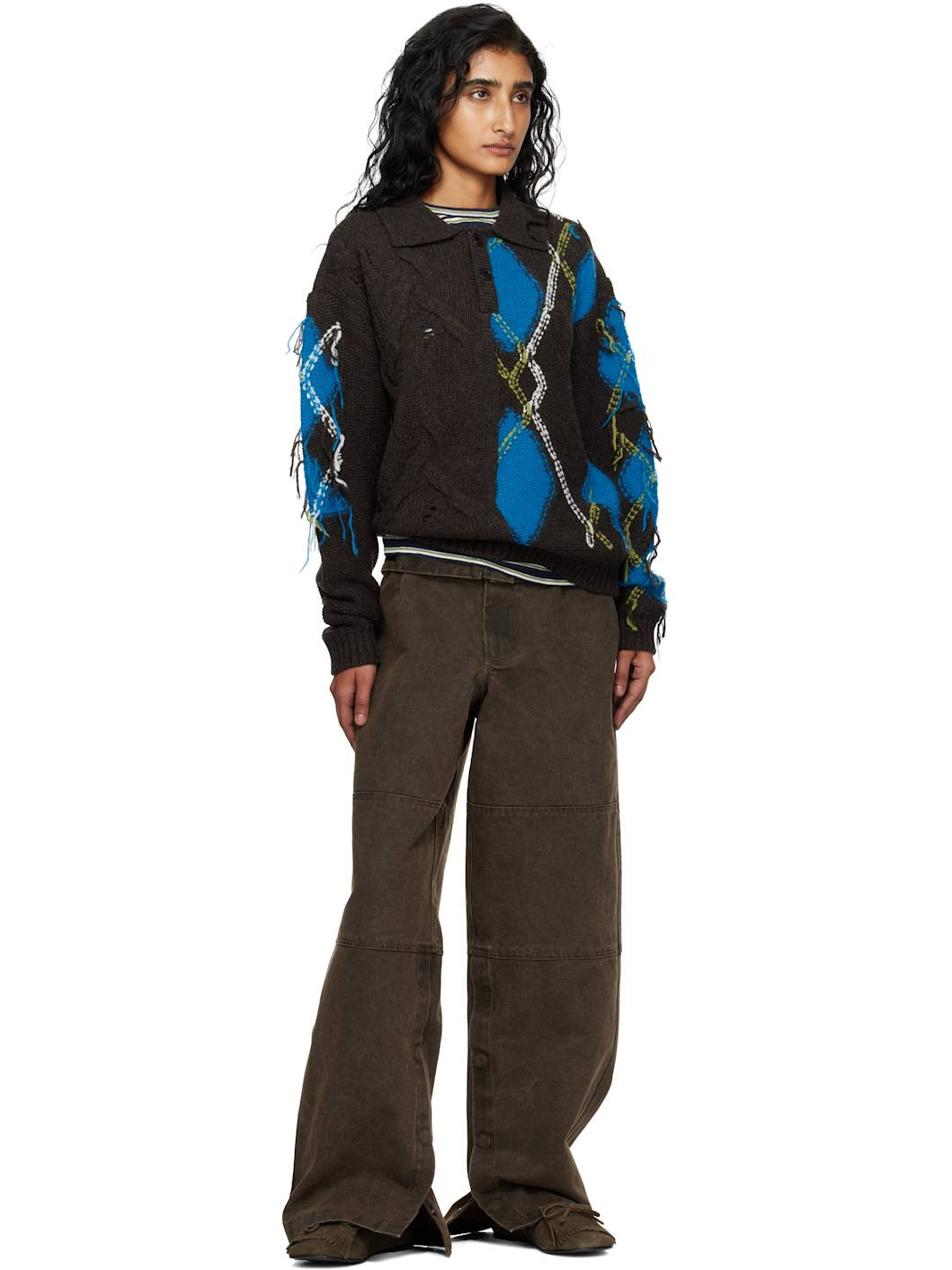 Brown & Blue Argyle Fisherman Polo - 4