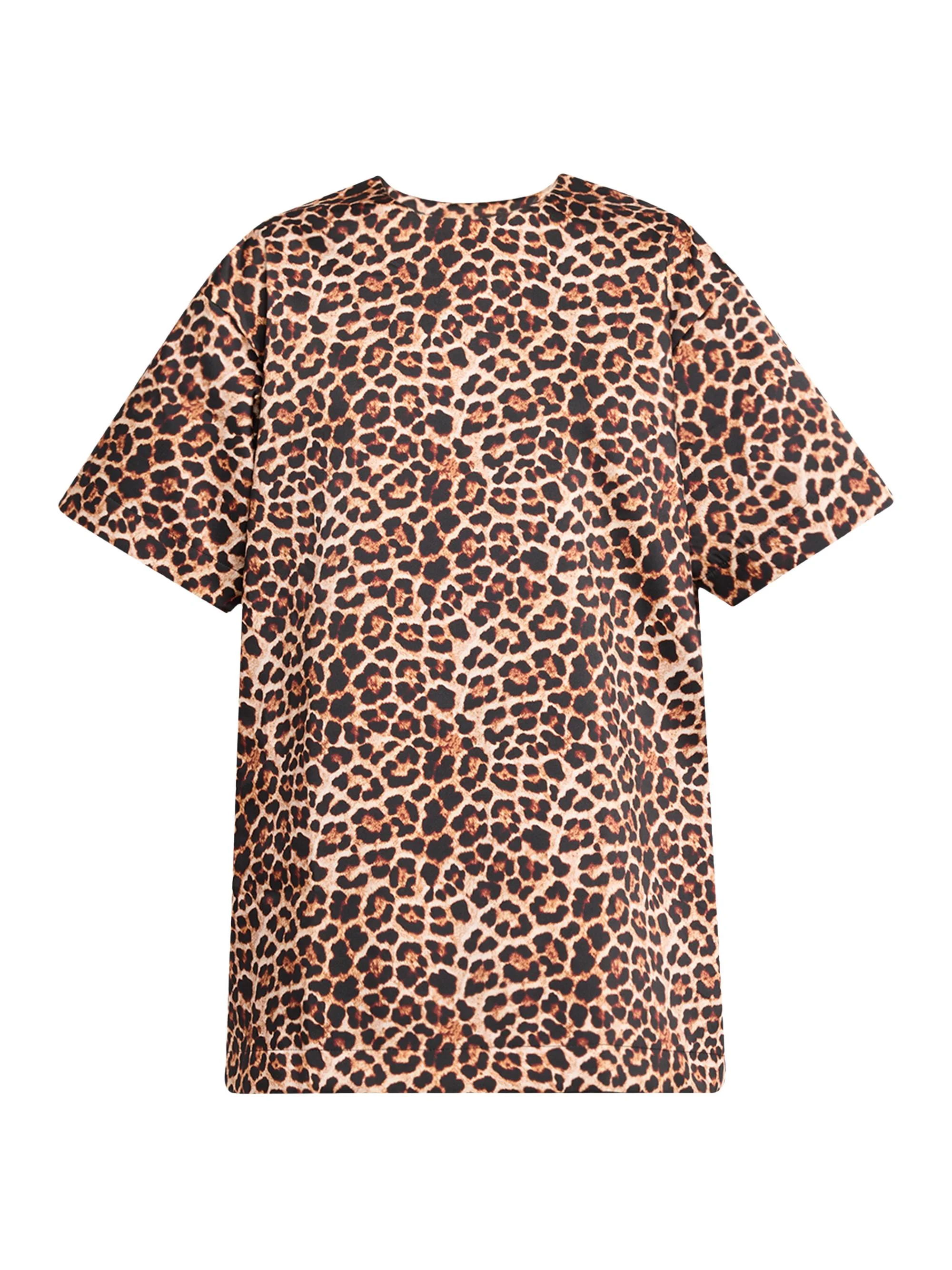 Women's Leopard-Printed Bonded Satin T-Shirt Dress - Brown - 1