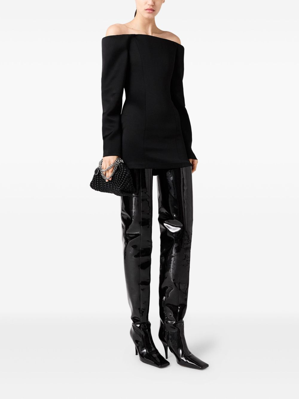 off-shoulder long-sleeve mini dress - 2