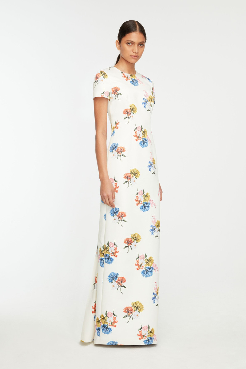 EMILIA WICKSTEAD Fosette Dress In Retro Bouquet On White Taffeta Faille outlook