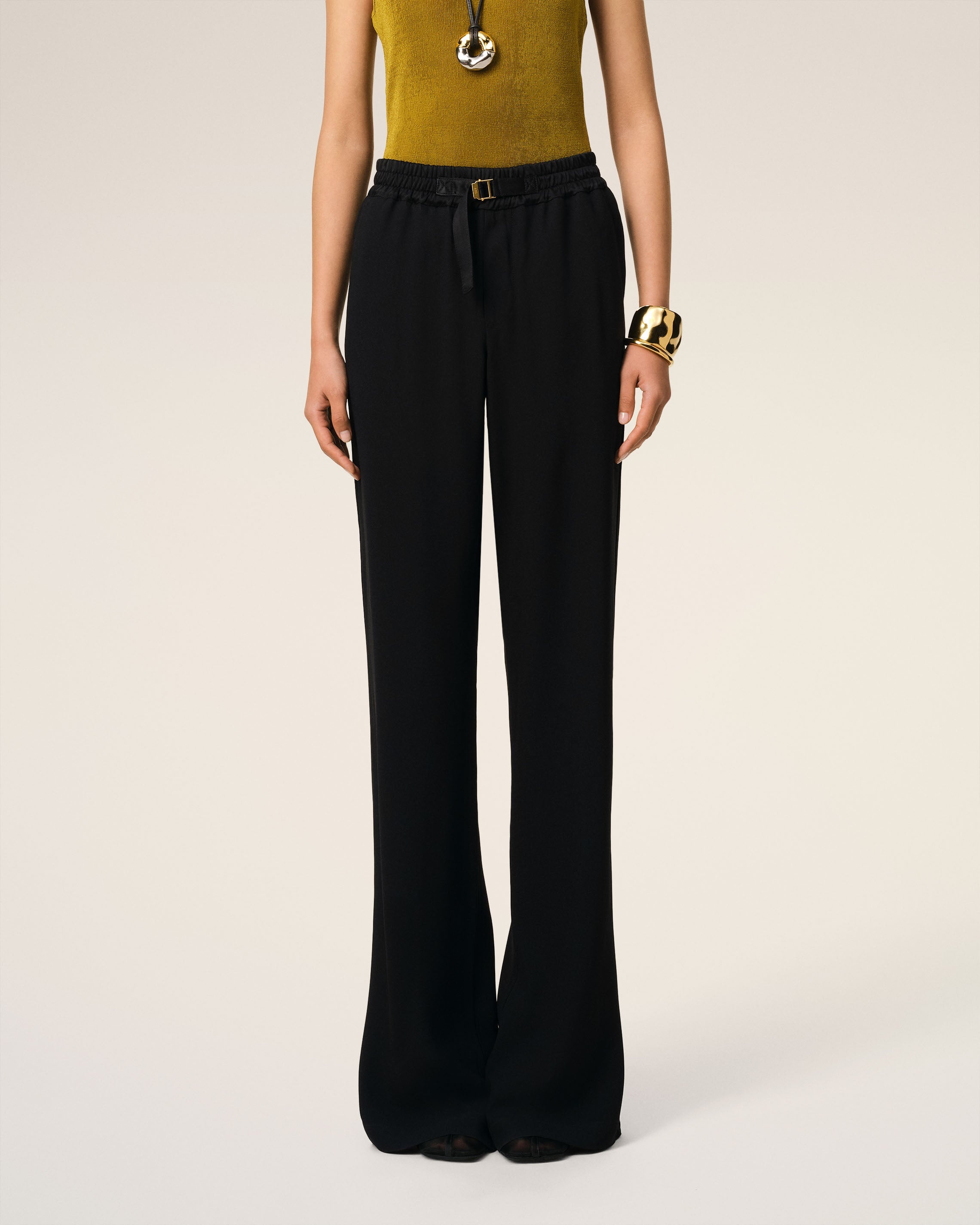BLACK FLARE FIT ELASTICATED TROUSERS - 3