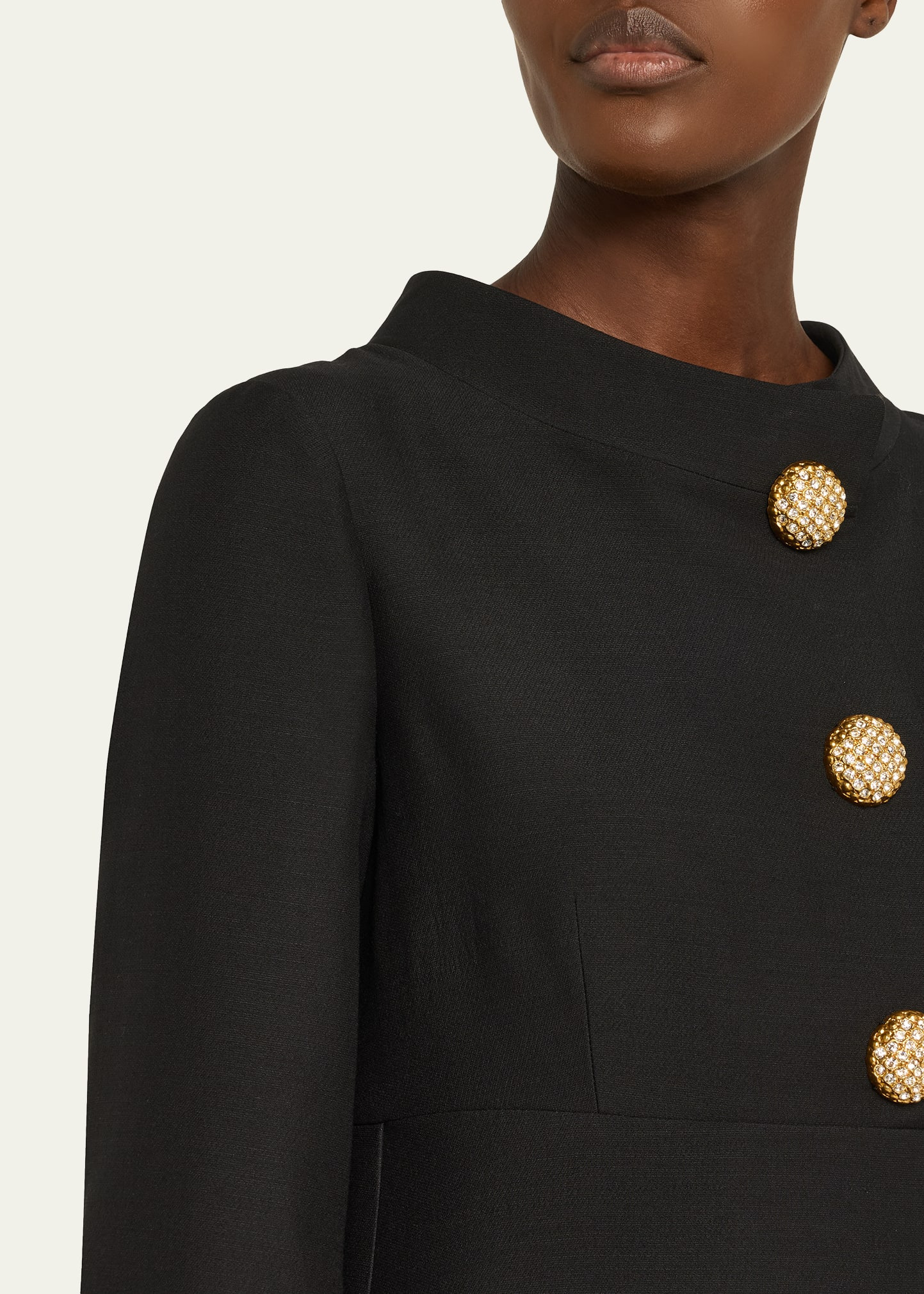 Strass Button High-Neck Crepe Midi Dress - 5