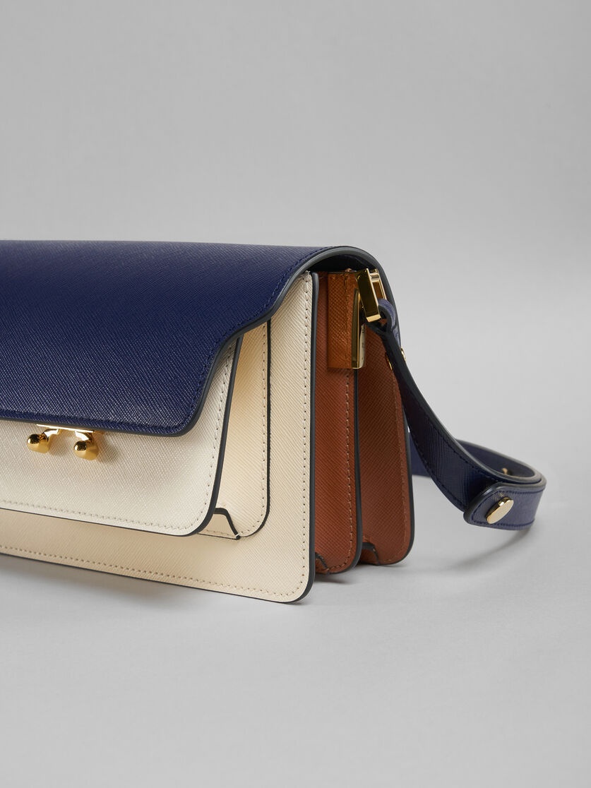TRUNK MINI BAG IN BLUE WHITE AND BROWN SAFFIANO LEATHER - 5