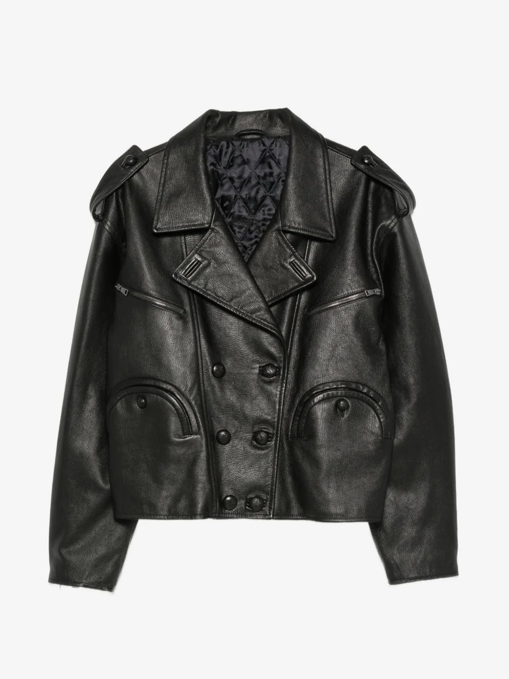 double-breasted leather jacket - 1