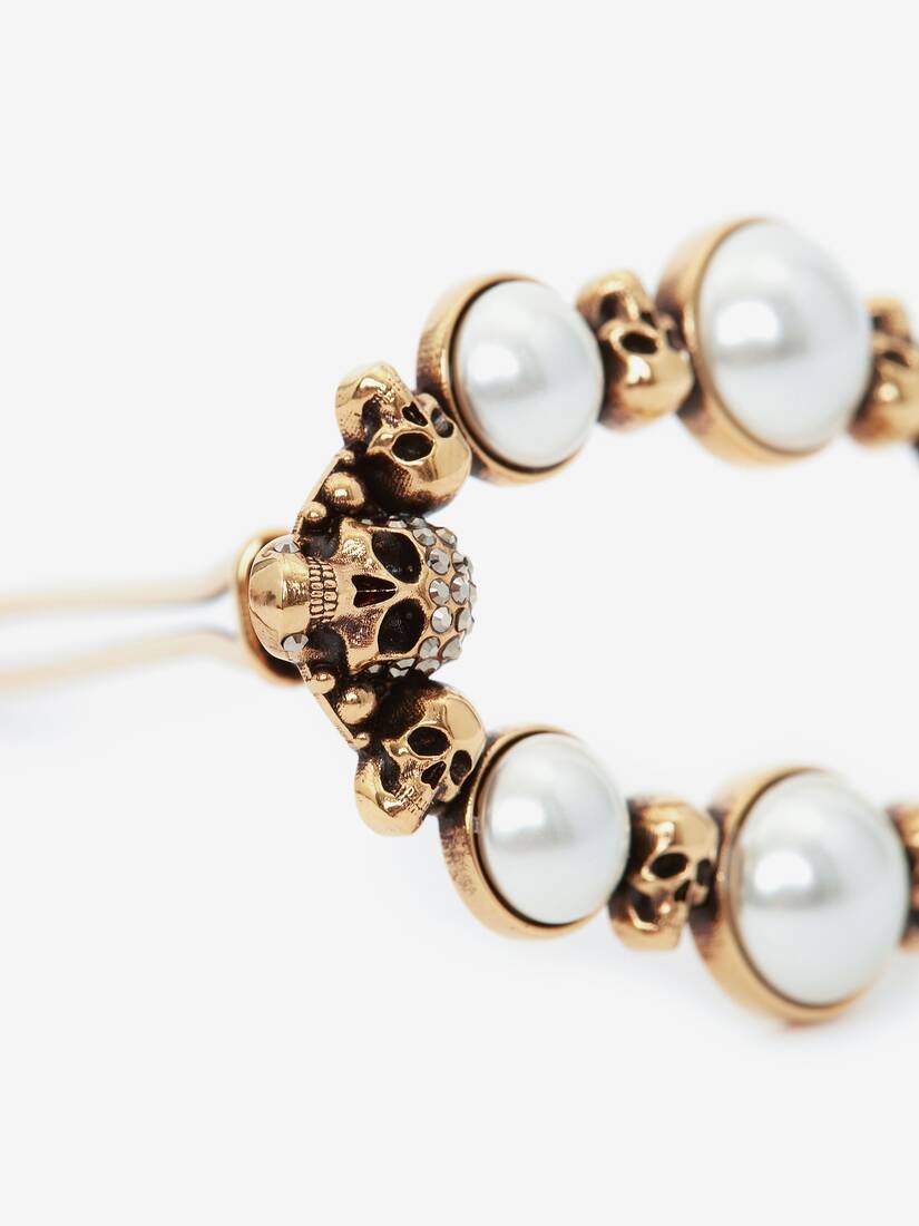 Pearly Skull Hair Clip in Antique Gold - 3