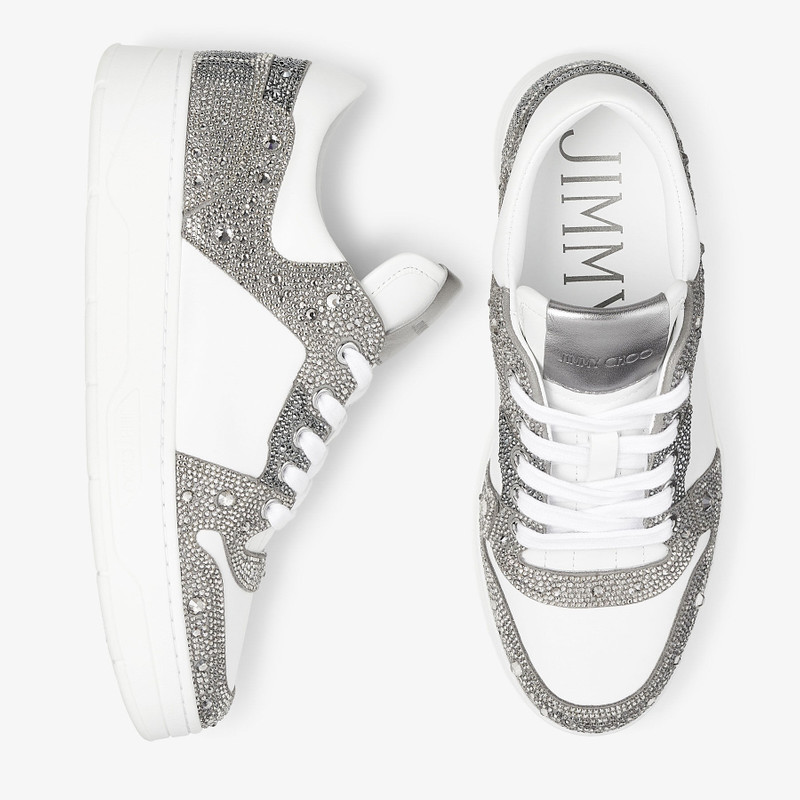 Florent/F
White Leather and Shimmer Suede Trainers with Crystals 4