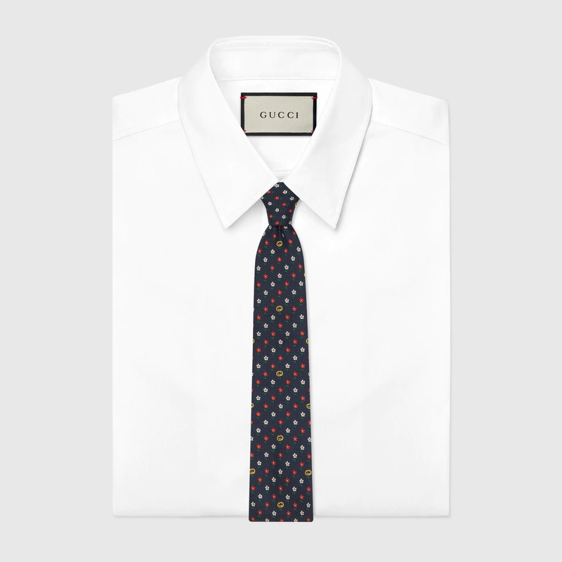 GUCCI Interlocking G and flowers silk tie outlook